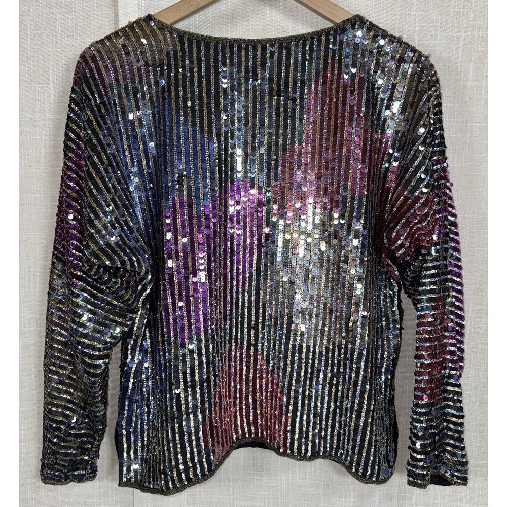 Vintage Jack Bryan Color Colorful Sequin Top Silk Women's 8 10 Shirt - Picture 4 of 9